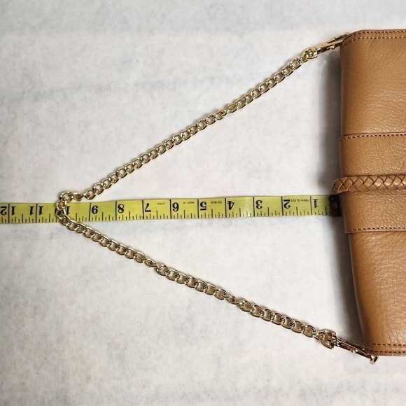 Clutch Handbag removable shoulder strap tassel Leather Tan Gold color C WONDER - Picture 12 of 13
